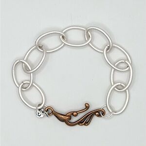 Silver Tone Paperclip Chain Bracelet with Copper Toggle Clasp